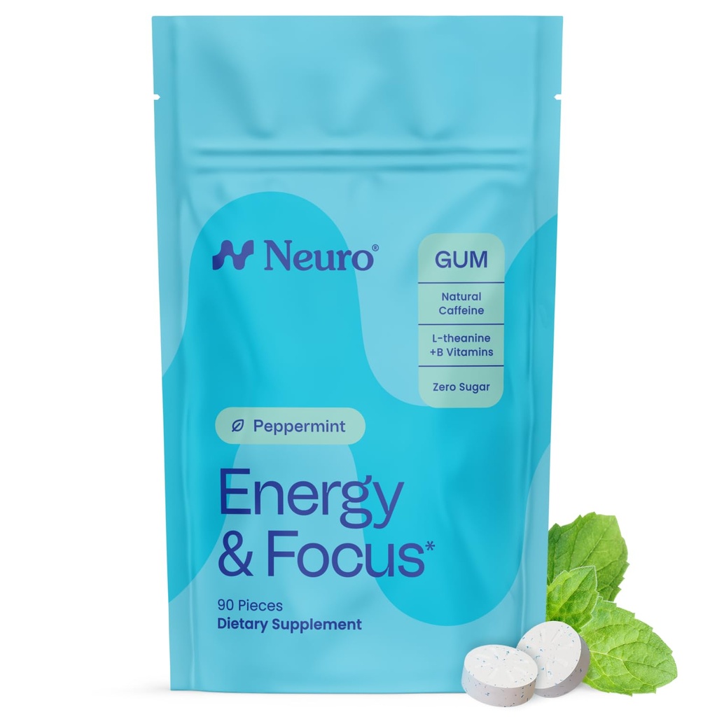 신경 에너지 및 초점 껌 - 40mg L-Theanine & B 비타민을 가진 자연적인 카페인 껌 & Nootropic 에너지 보충교재 - 설탕 자유로운, 채식주의자 - Peppermint, 90ct