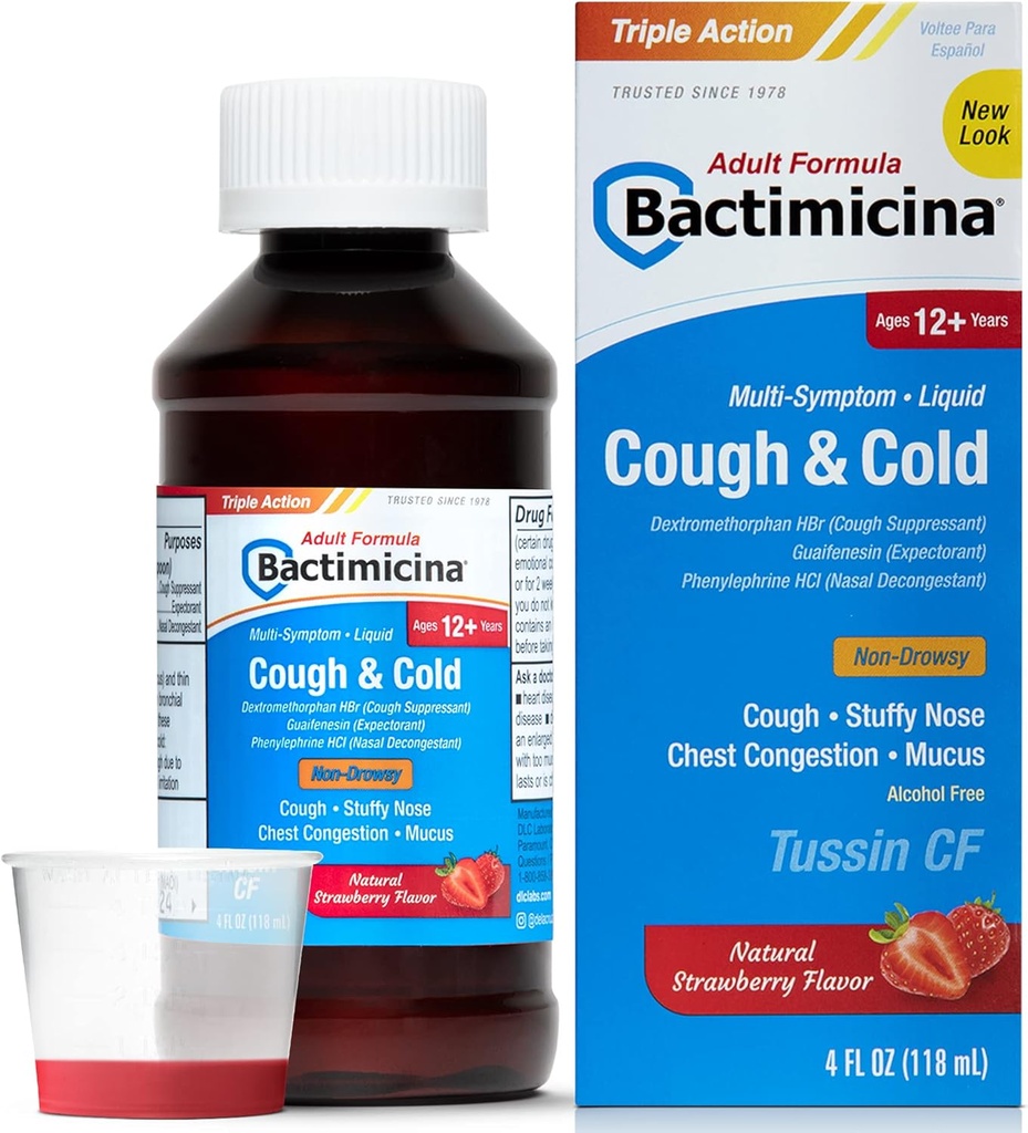 Bactimicina 기침 & 찬 액체 - 기대하고 Decongestant - 나이 18 고 - 4 Fl OZ