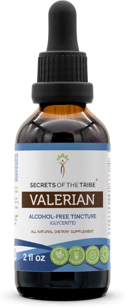 Tribe Valerian 알코올 무료 액체 추출의 비밀, Valerian (Valeriana Officinalis) 건조 루트 Tincture 보충 (2 FL OZ)