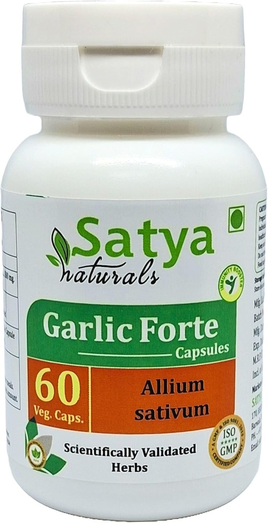 마늘 캡슐 500 mg. 60 Veg. 캡슐 | 라산 (Allium Sativum) 남자와 여자를위한 캡슐을 추출 | Ayurvedic 초본 보충 / 요법 | 10:1 Forte (1 병 60 캡슐)