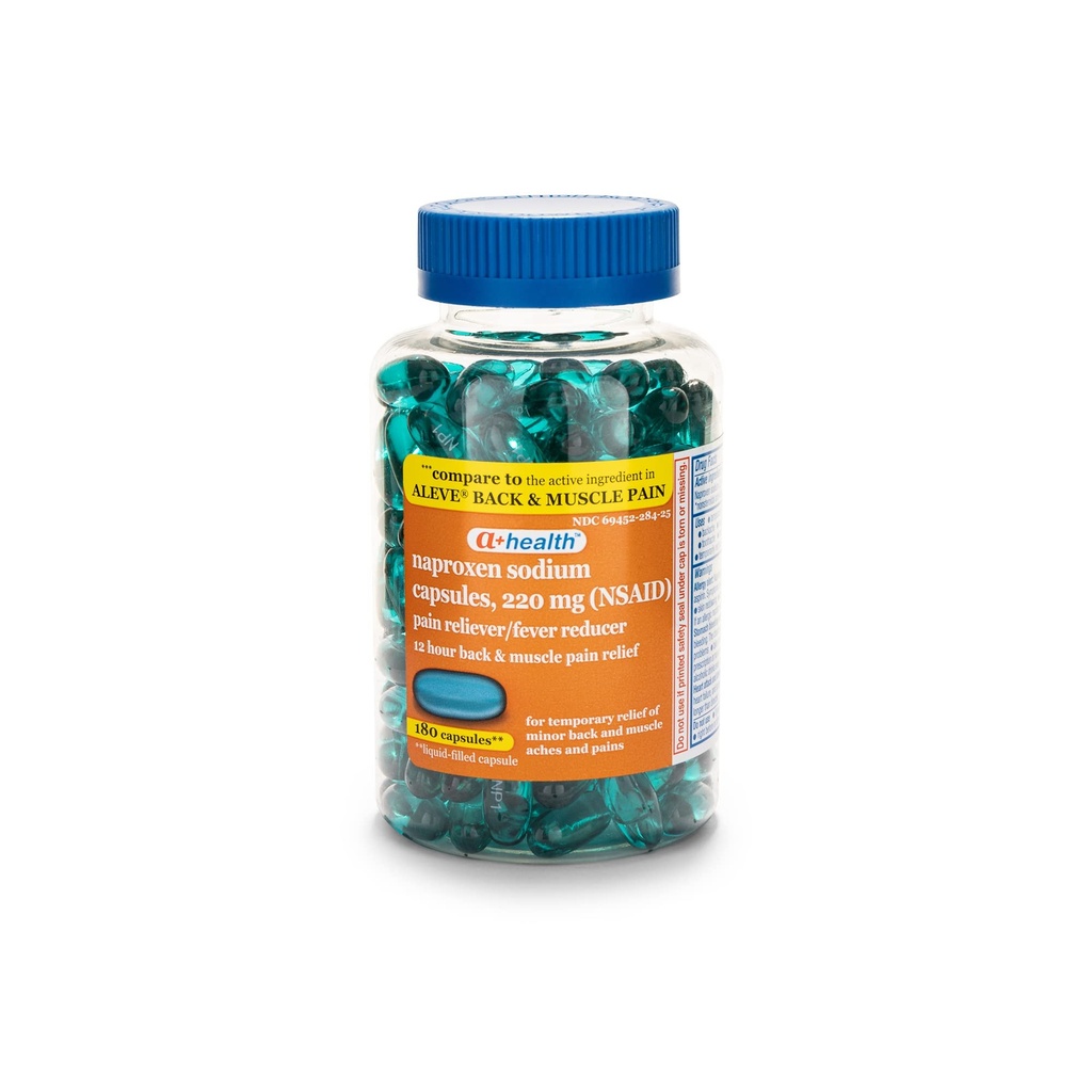 A+Health Naproxen 나트륨 220 Mg 액체 젤 뒤와 근육 고통, 고통 Reliever/Fever 흡진기 (NSAID), 180 조사