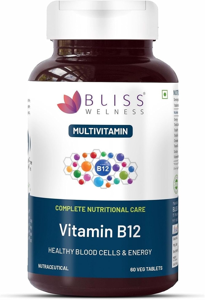 비타민 B12 100 % RDA, Cynocobalamine, Boost 에너지 레벨 남성 및 여성을위한 건강한 영양 시스템 기능 보충 - 60 채식 정제