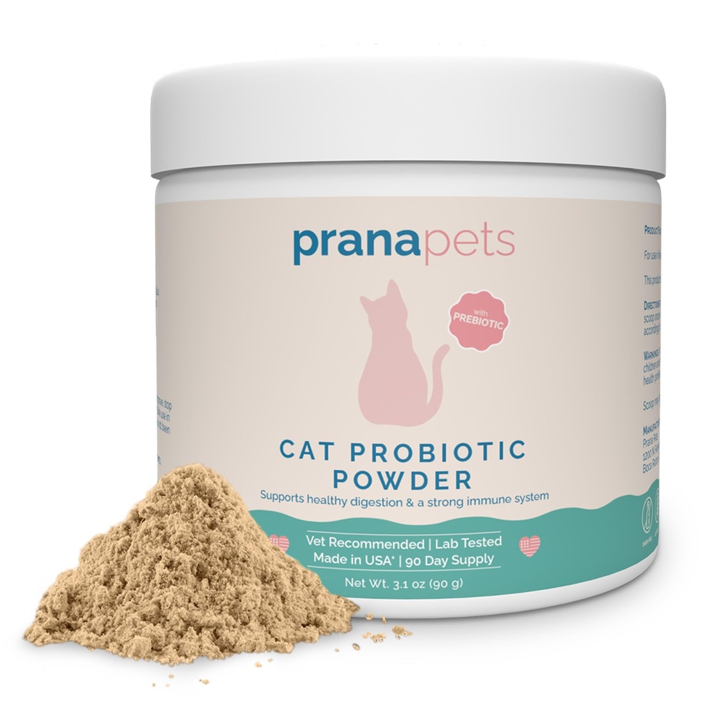 PranaPets Cat Probiotic Powder | 고양이를위한 소화 보조 보조 및 면역 지원