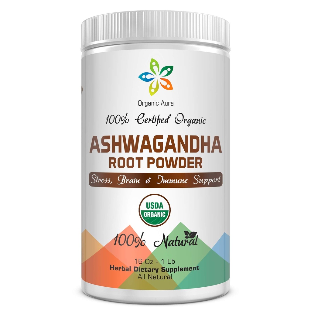 증명된 유기 Ashwagandha 뿌리 분말 16Oz -1Lb. 자연적인 긴장, 뇌 및 면역성이 있는 지원. 전반적인 건강을 향상시킵니다. 익지않는 Superfood. 100% 자연적인 초본