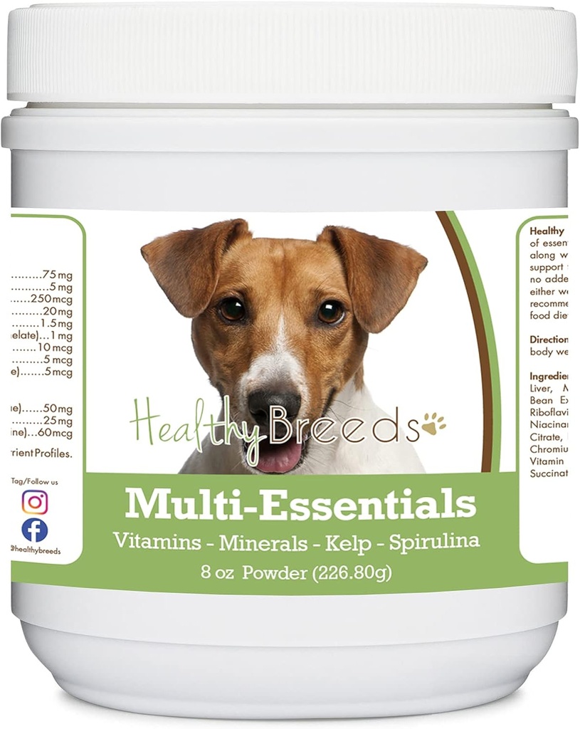 건강한 Breeds Jack Russell Terrier Multi-Essentials Powder for Dogs - 비타민, 미네랄 및 산화제의 이상적인 보충 - 8 oz
