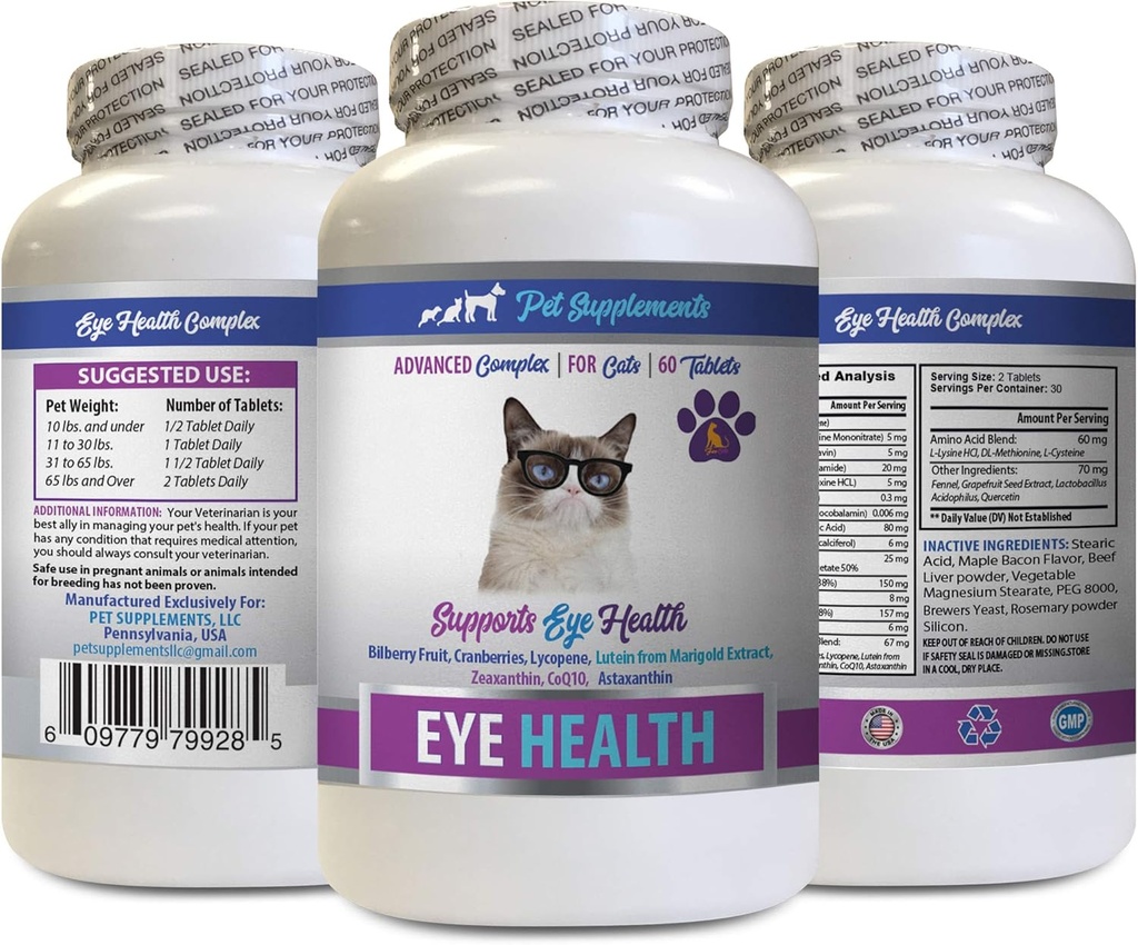 고양이 눈 비타민 - 고양이 눈 건강 단지 - 눈 시력을위한 고급 공식 - Immune Boost - 고양이 astaxanthin - 1 병 (60 정제)