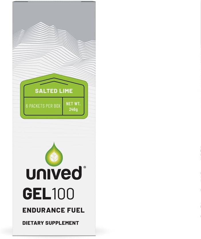 Unived Gel 100 - Vegan Energy Gel for Endurance Athletes Runners & Cyclists - 100kcal - 소금 Lime - 6 팩