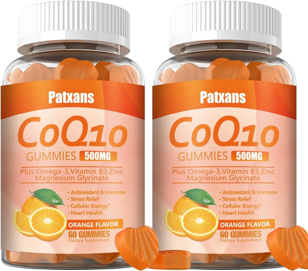 2 팩 500MG CoQ10 보충교재 Gummies, Omega-3, 마그네슘, 비타민 B3의 아연, 매우 높은 흡수는 심장, 세포 에너지 & 산화 방지제, 120Cts를 위한 건강한 지원을 제공합니다.
