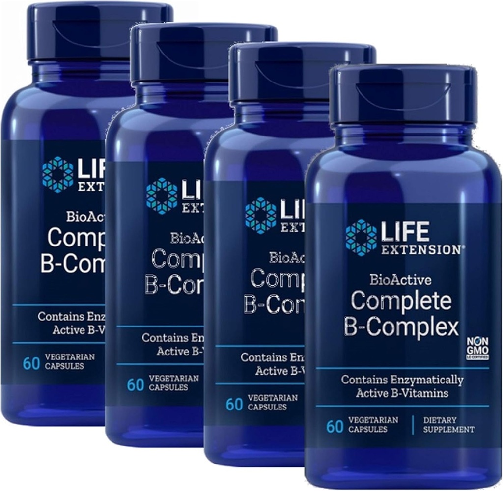 생명 연장 BioActive 완전한 B Complex 가장 완전한 B Complex 공식 60 채식 캡슐 4-Pak
