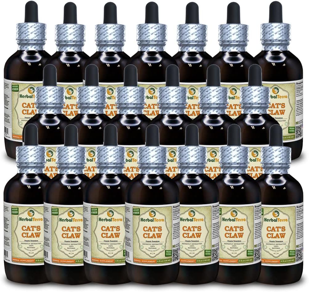 Cat's Claw (Uncaria Tomentosa) Tincture, 말린 안 Bark 액체 추출물 (브랜드 이름: HerbalTerra, Proudly Made in USA) 20x4 fl.oz (20x120 ml)