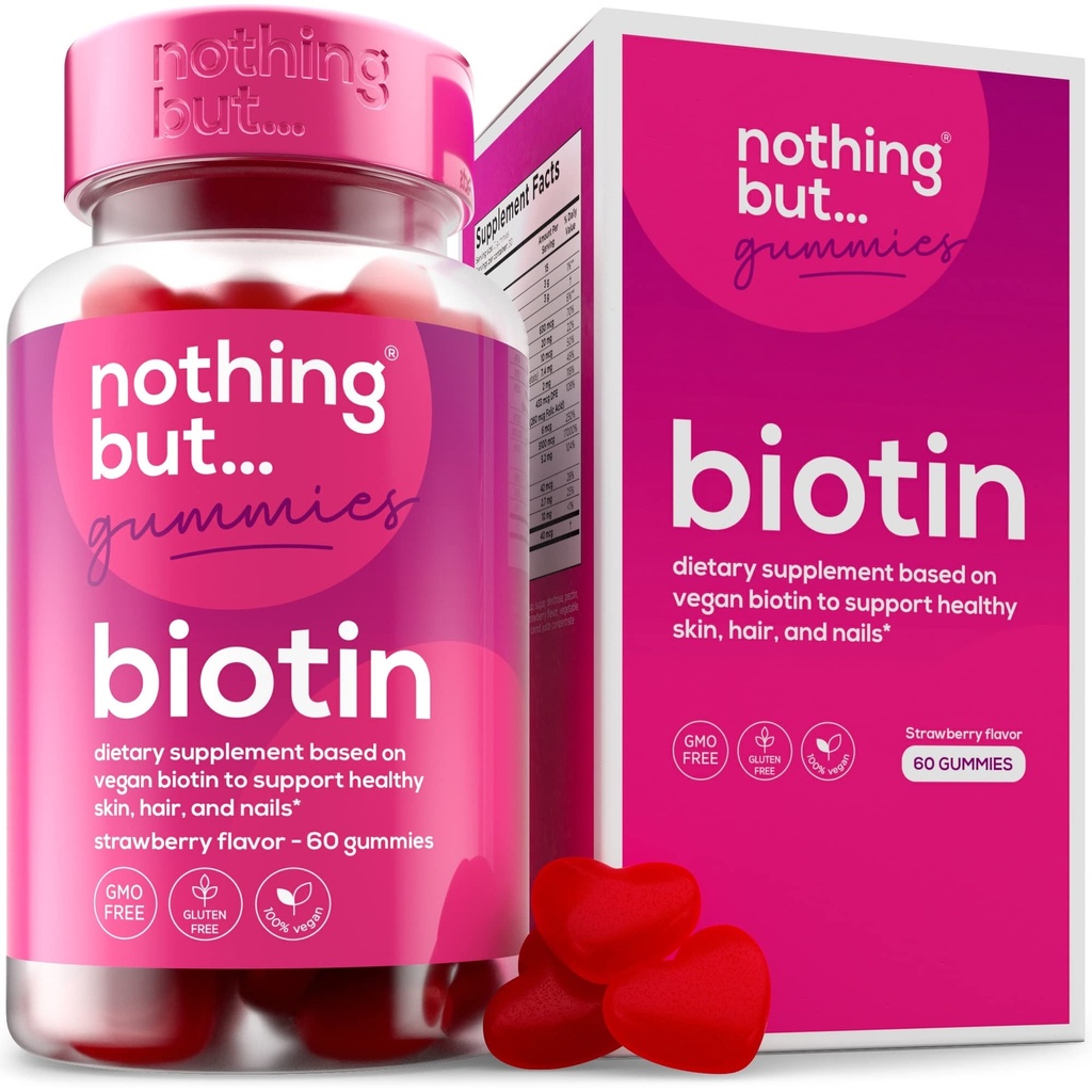 머리 성장 5100 mcg를 위한 Biotin Gummies - 머리, 피부 및 남자 & 여자를 위한 못 비타민 - Folic 산과 더불어, 비타민 A, C, E & D 및 더 빠른 머리와 못 성장을 위한 여분 힘, 60 Gummies