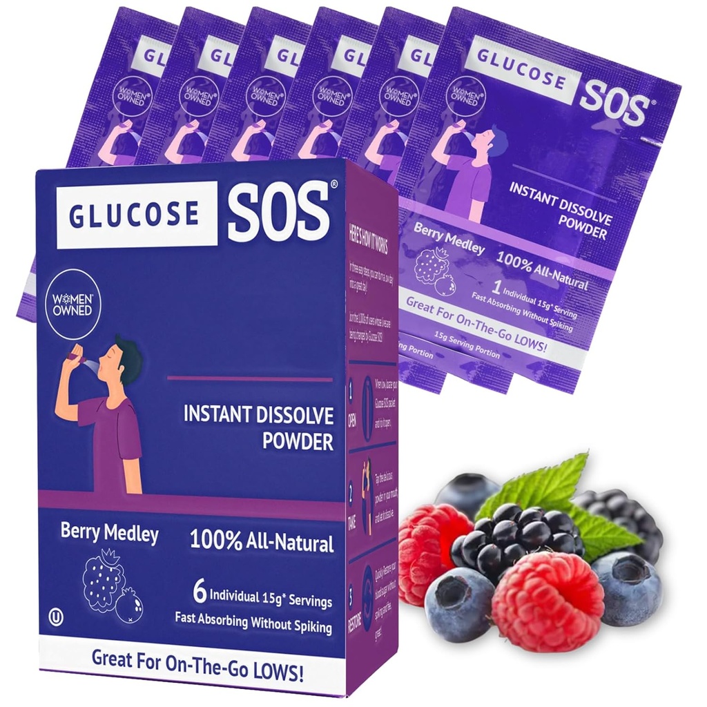 포도당 SOS 포도당 Berry Medley 포도당 분말, 자연적인 Dextrose Packets, 빠른 흡수, 즉시 녹, 물 필요 없음, 상자 당 6개의 Sachets