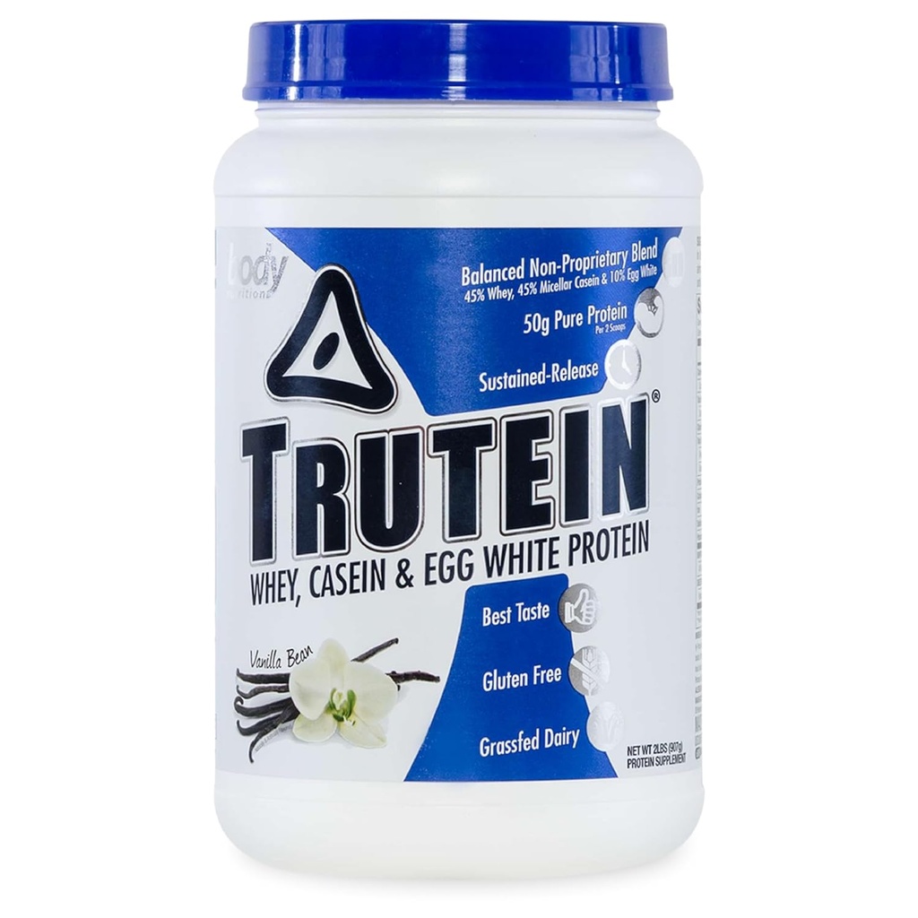 몸 영양 Trutein 높은 단백질 분말: 45% Whey, 45% Casein, 10% 계란 백색 단백질 Shake 혼합, 글루텐 자유로운, 낮은 나트륨, 남자 & 여자를 위한 낮은 Carb 단백질 보충교재 분말, 바닐라 콩, 2lb