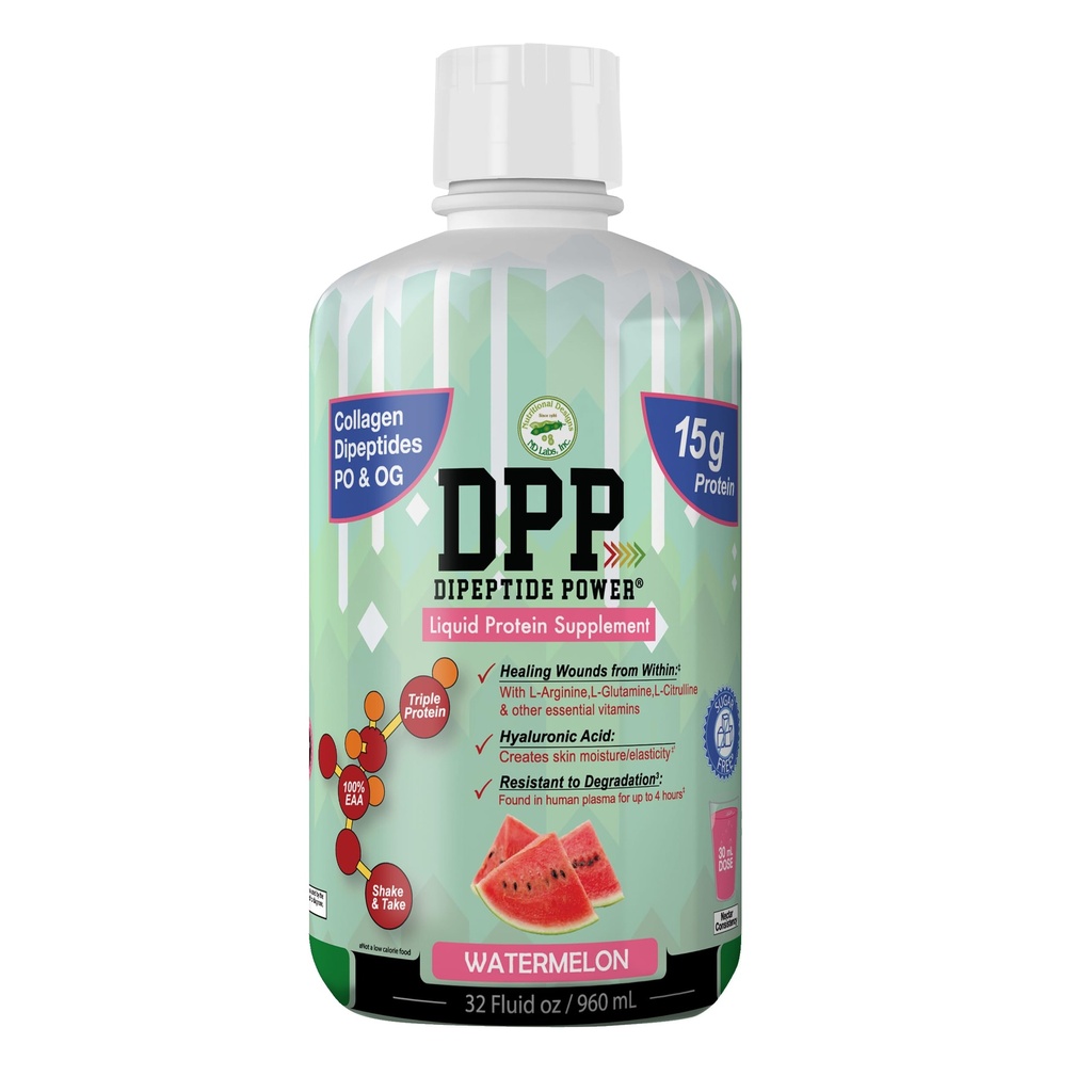 영양 디자인 DPP Dipeptide, Wound-Healing 액체 교원질 & Whey 단백질 보충교재, 설탕 자유로운, 남자 & 여자를 위한 건강한 피부 & 머리를 승진시킵니다 (수박, 병, 32 Fl Oz)