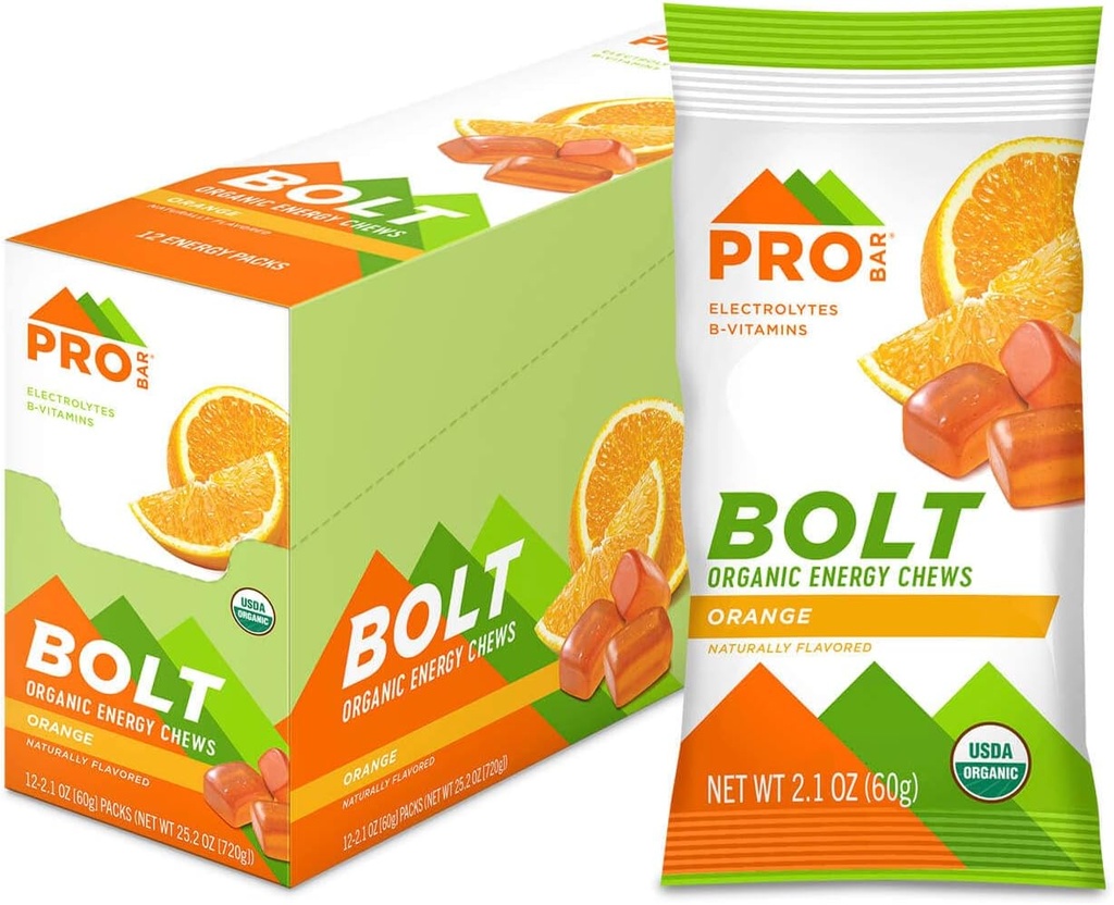 PROBAR - BOLT 유기 에너지 Chews, 오렌지, 비 GMO, 글루텐 자유로운, 비타민 B & C (12 조사)를 가진 USDA에 의하여 증명되는 유기, 건강한, 자연적인 에너지, 빠른 연료 Gummies