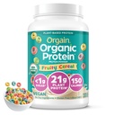 Orgain Organic Vegan Protein Powder, Fruity Cereal - 21g Plant based Protein, 8g Prebiotic Fiber, Low Net Carb, Lactose Ingredients 없음, 추가 설탕 없음, 비 GMO, Shakes 및 Smoothies 용, 2.03 lb