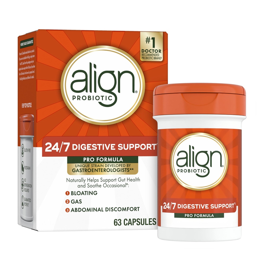 Align Probiotic, Pro Formula, 여성 및 남성을위한 Probiotics, Digestive Health, Men 및 Womens Probiotic 캡슐에 대한 Probiotics Relieve Occasional Bloating & Gas *, 63 캡슐