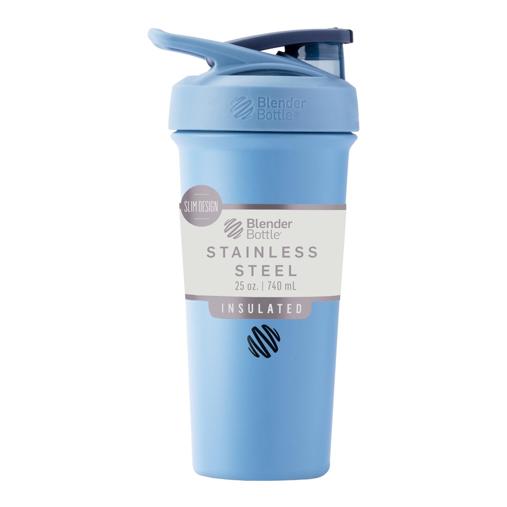 BlenderBottle Sport Sleek는 와이어 위스키, 25-Ounce, Dusty Blue와 스테인레스 스틸 셰이커 병을 격리했습니다. Athletes & Fitness Enthusiasts, Easy Mixing, Slim Easy to Hold, Keeps Drinks Cold, Lockable Lid