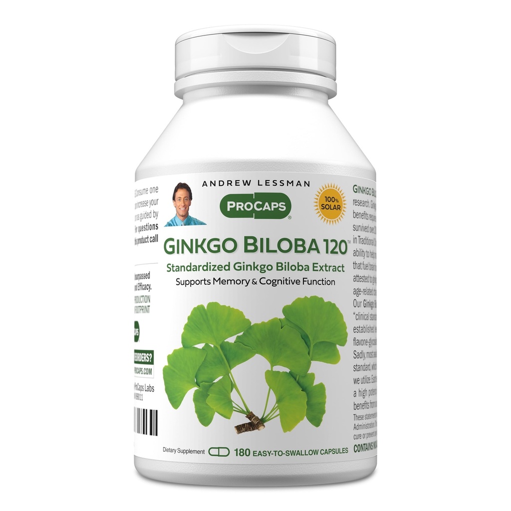 ANDREW LESSMAN Ginkgo Biloba 120mg - 180 캡슐 - 뇌를 연료로 산소 및 영양소의 흐름을 유지하기위한 표준화 된 추출물. 지원 뇌, 기억 및 Cognitive 기능. 없음 첨가제