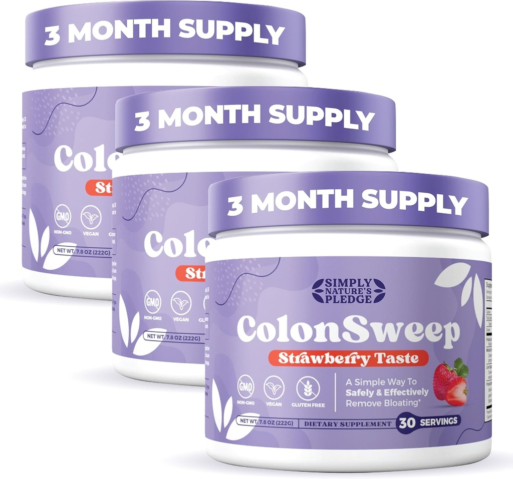 ColonSweep - Strawberry는 Probiotic Psyllium Husk Powder Colon Cleanser, 7.8 oz를 향했습니다. Gut Health용 섬유 보충 지원 - Bloating Relief & Detox- 30 서빙 (포장 3)