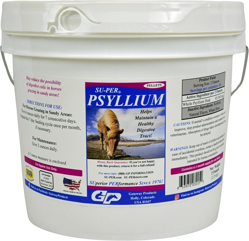 SU-PER Psyllium 펠릿 Equine 보충교재 - 말에 있는 건강한 소화 기관 태아를 유지합니다 - Intestinal Tract에서 모래 & 먼지의 제거 - 5 파운드, 1 달 공급