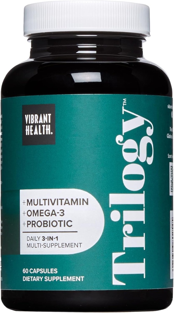 Vibrant 건강, Trilogy, Probiotic Multivitamin는 Omega-3, 비타민 A, B12, C, D3, E, 셀렌, 마그네슘 및 아연의 필수 혼합을 가진, 30의 서빙