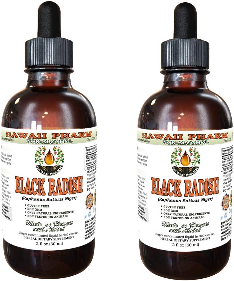 Hawaii Pharm Black Radish Alcohol-Free Liquid Extract, Black Radish (Raphanus Sativus Niger) 건조 뿌리 글리세 라이트 천연 초본 보충 2x2 oz