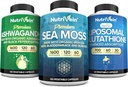 Nutrivein Premium Irish Sea Moss Capsules, Ashwagandha 및 Liposomal Glutathione 보충 번들 : Sea Moss, Reduced Glutathione, & Ashwagandha Immunity, Mood, Digestion, & Detox에 대한 보충제