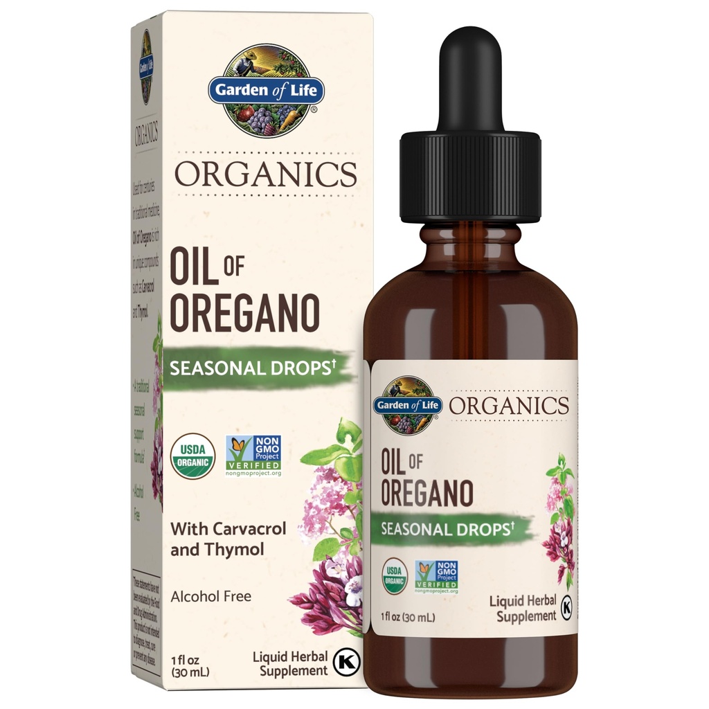 Oregano Seasonal Drops 1fl oz (30 mL) 액체, 집중 식물 기반 면역 지원 - 알코올 무료, 유기, 비 GMO, Vegan & 글루텐 무료 초본 보충 교재의 정원