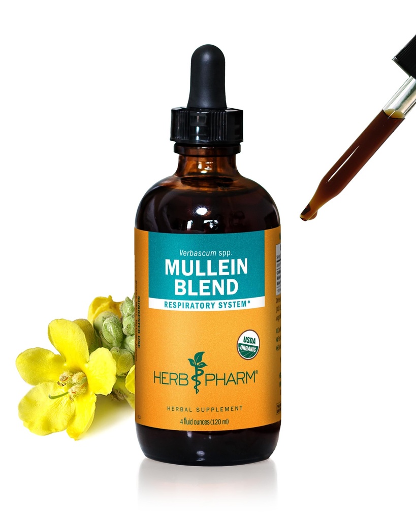 허브 Pharm Respiratory System Support 용 유기농 Mullein 혼합 액체 추출물 - 4 Ounce