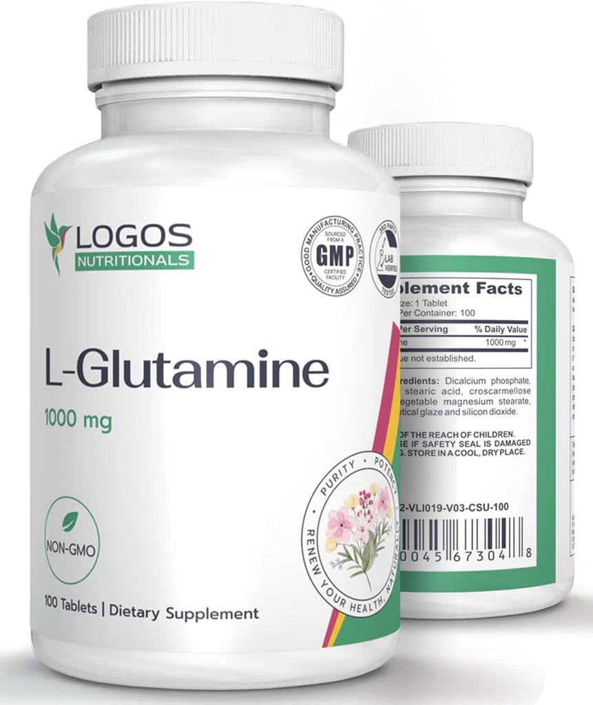 L 글루타민 1000mg | 근육 조직에 대한 규정식 보충교재 | Gut Health and Lining의 비 GMO L 글루타민 | 불확실한 약 (100 개)