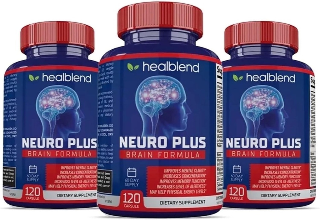Neuro Plus Brain & Focus Formula - 뇌 부스터 보충, Mental Clarity & Focus 지원 - 농축 및 정신 에너지 강화 - 120 캡슐 (3 팩)