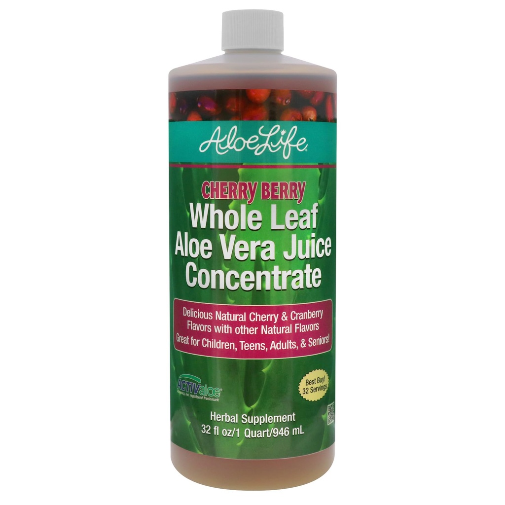 알로에 생활 - 전체적인 잎 알로에 Vera 주스, 증명된 유기, 글루텐 자유로운 (Cherry Berry, 32 oz)