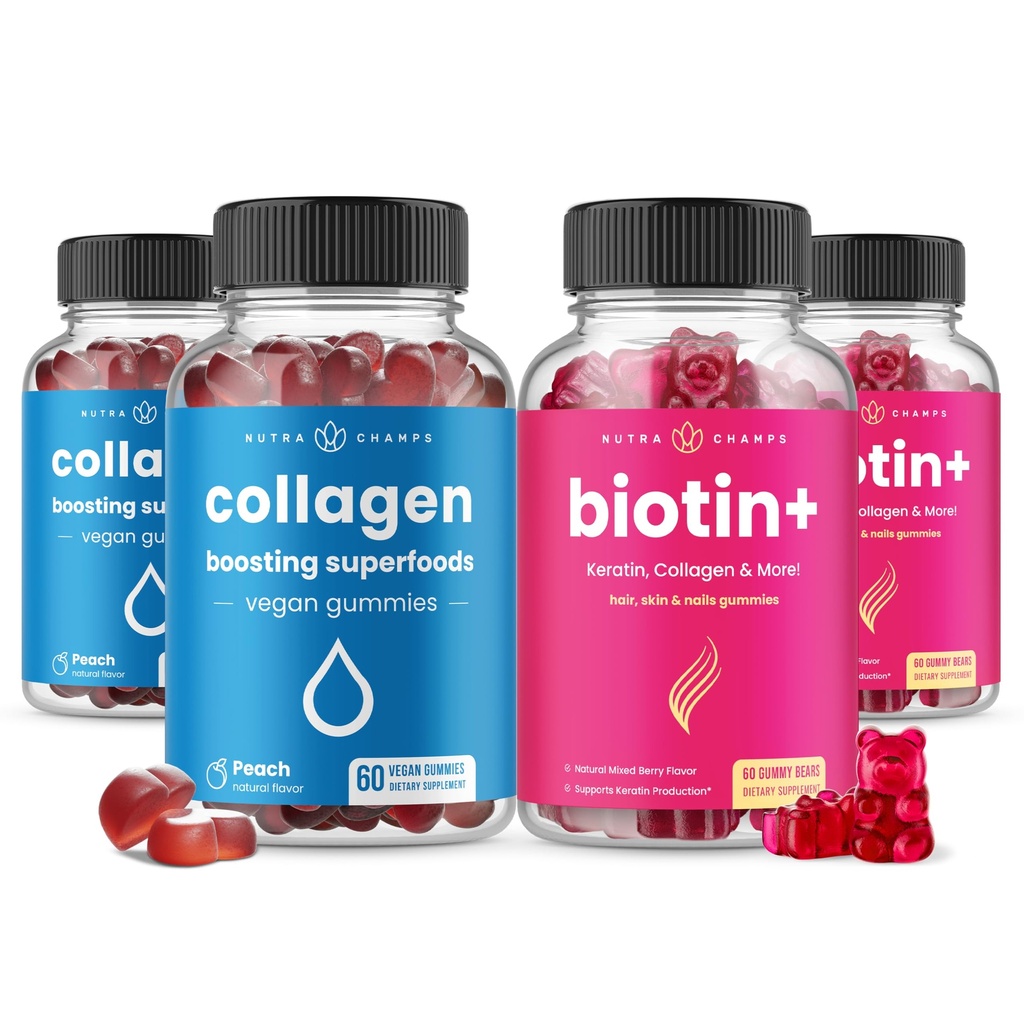NutraChamps 완전한 머리, 피부 & 못 뭉치. Biotin, 콜라겐, 케라틴