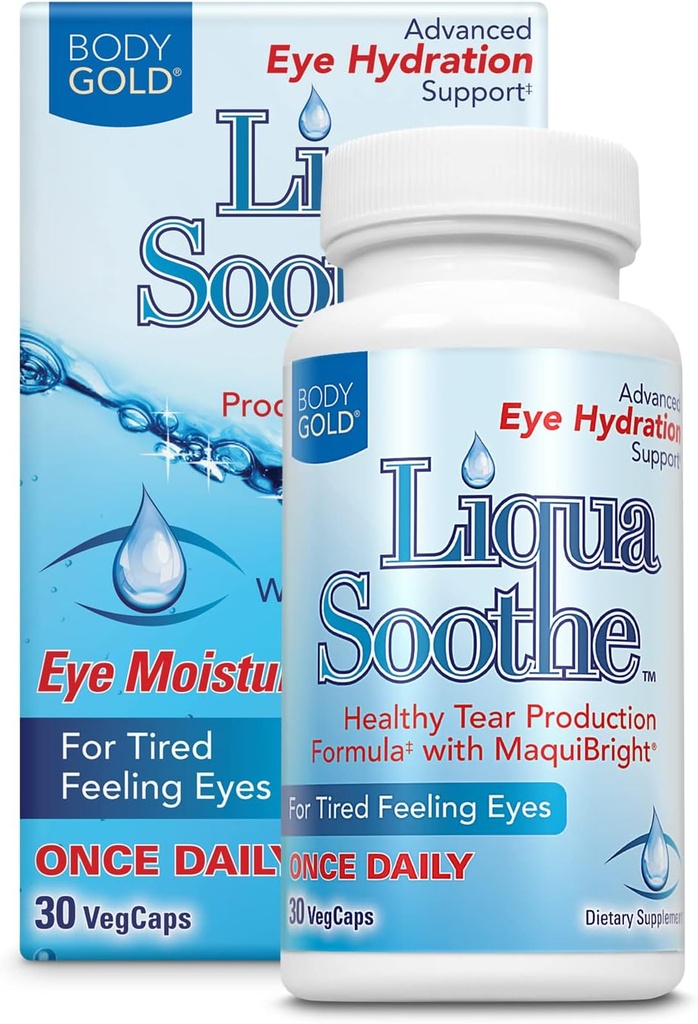 몸 금 Liqua Soothe 눈 건강 보충교재, 건조한, 타이어를 위한 건강한 눈물 생산 공식 감각 눈, w/MaquiBright, 비타민 A, Lutein 및 Hyaluronic 산, 60 일 보증, 30 봉사, 30 VegCaps