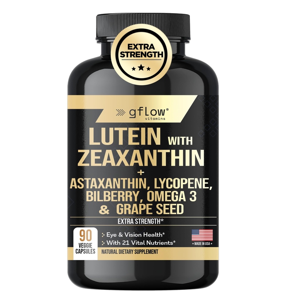 Lutein 및 Zeaxanthin 보충제 - Astaxanthin, Omega 3, Resveratrol, Bilberry, Lycopene, Quercetin, Ginkgo Biloba, 비타민 D | 건강 비전 | 미국에서 만든