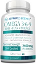 승인 된 과학 오메가 3-6-9-2400mg 생선, Flaxseed 및 비타민 E가있는 Borage 오일 - 웰빙 지원 - 비 GMO, 수성 - 무료 120 Softgels - 2 개월 공급