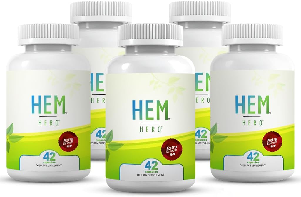 Hem Hero® Extra Strength Hemorrhoid 치료 - Swelling, Soothe Itching & Irritation 감소 - 42 캡슐 - (5 팩)