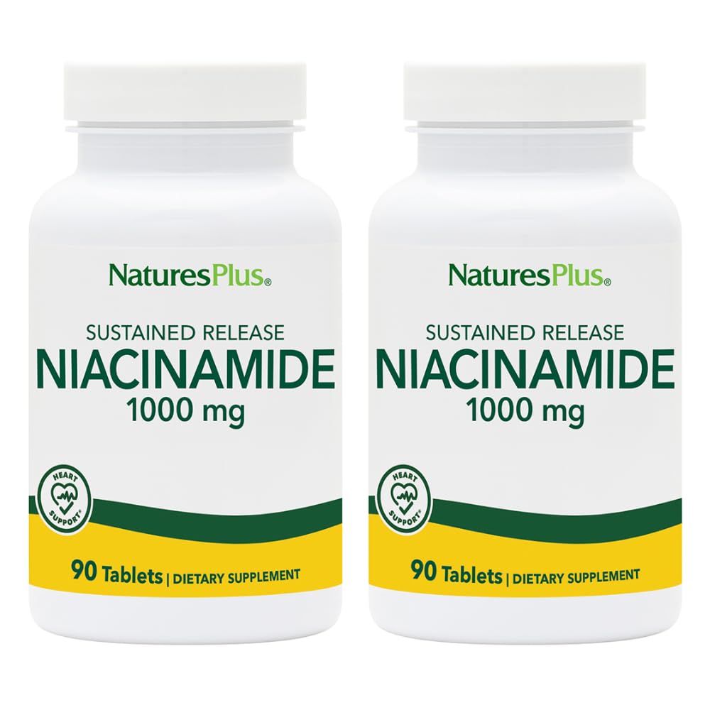 Natures Plus Niacinamide 1000 mg - 90 지속 방출 정제, 2 팩 - Immune & Skin Health, Energy Production & Brain Function - 채식주의 자, 글루텐 무료 - 180 총 서빙