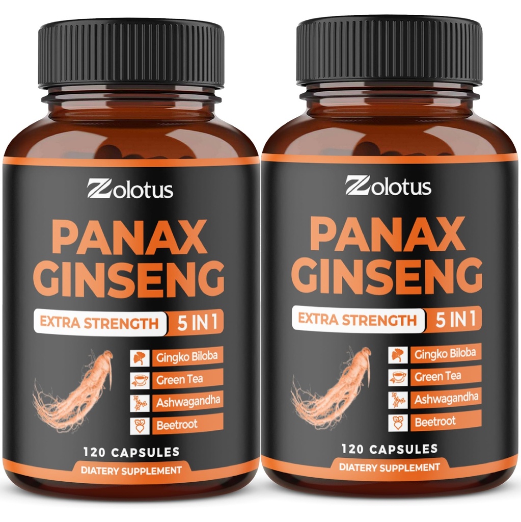 Zolotus Korean Red Panax Ginseng + Ginkgo Biloba, Ashwagandha, Beetroot, Green Tea - 120 캡슐 (2 팩)