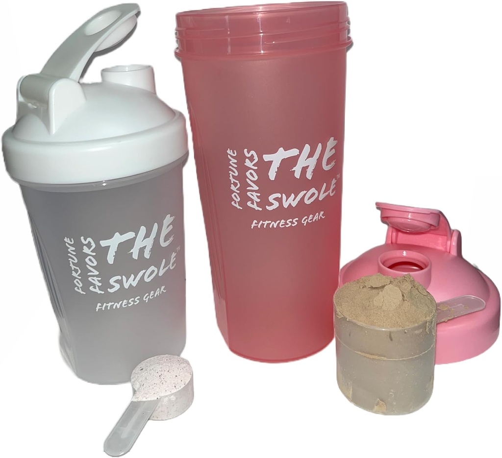 Shaker Bottle [2 pack] for Protein Shakes, 사전 운동 및 포스트 운동. 1개의 24 온스 1개의 14 온스. 분류된 색깔. (핑크/클래스)