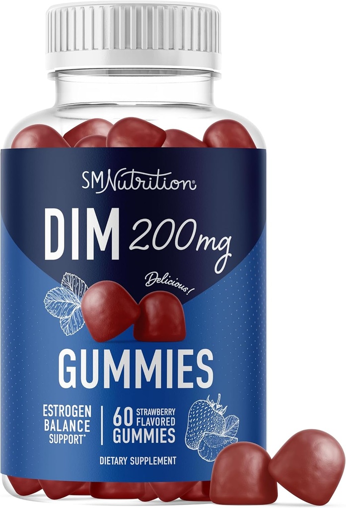 DIM Gummies | 200mg | PMS, Menopause, Hormonal Acne & More | 여성 및 남성용 에스트로겐 밸런스 및 디톡스 | 산화방지제용 50mg 베트 루트 포함 | 글루텐 프리 | 60ct