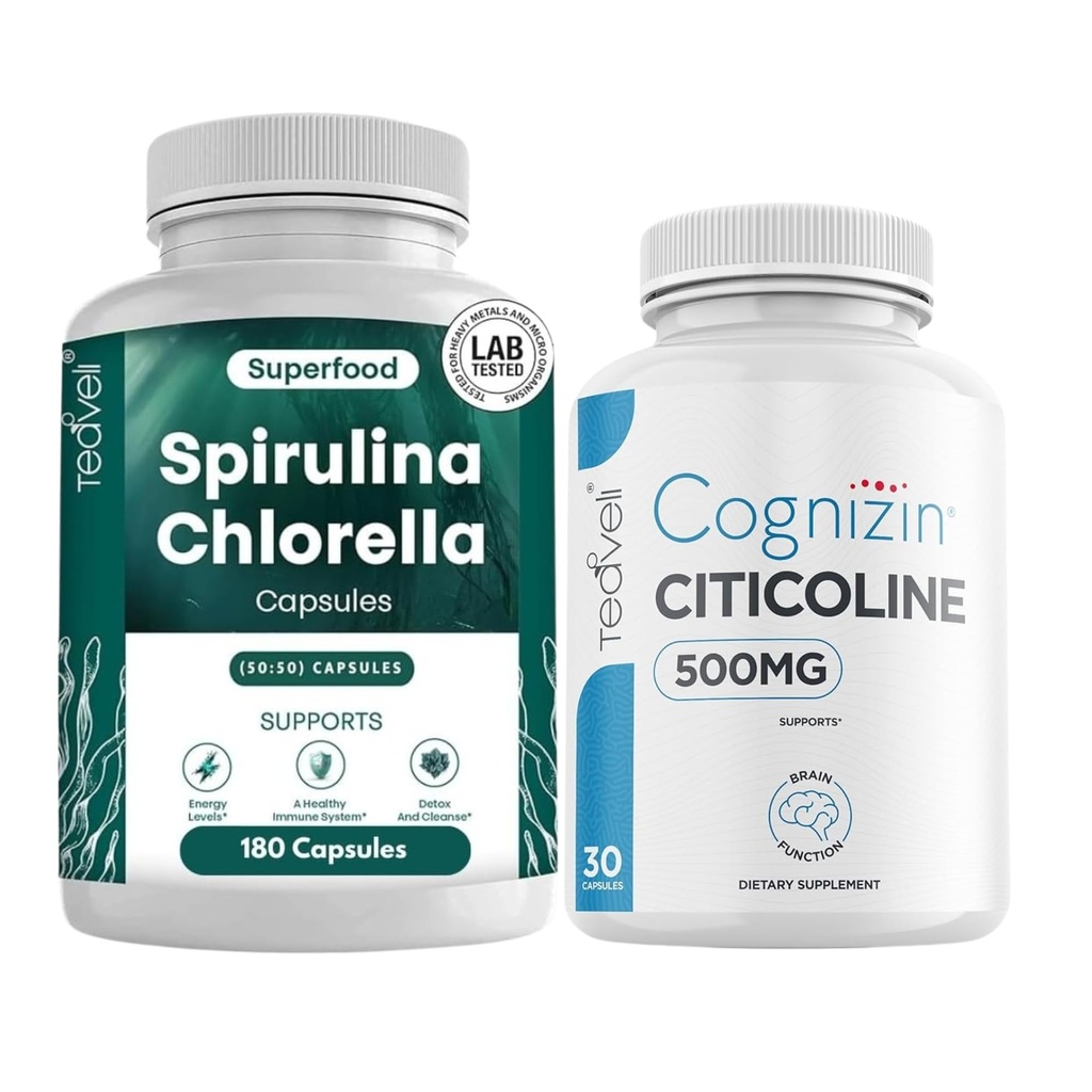 Spirulina chlorella 캡슐 번들을 가진 Teaveli Citicoline