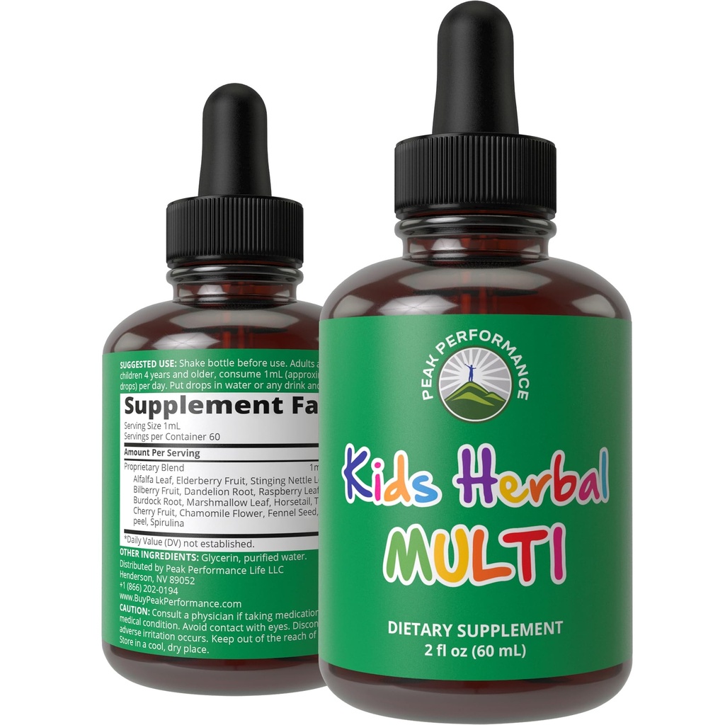 허브에서 아이 비타민. 액체 아이 초본 Multivitamin. No Bitter Taste. Sugar Free 14-in-1 Vegan Supplement Drops for Toddlers, 어린이, 청소년. 물에 혼합 그들은 심지어 맛하지 않습니다.