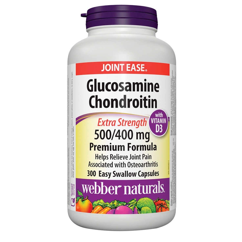 Webber Naturals Glucosamine Chondroitin 비타민 D3, 여분의 힘, 500/400 mg의 우수한 공식, 300 쉬운 제비 캡슐