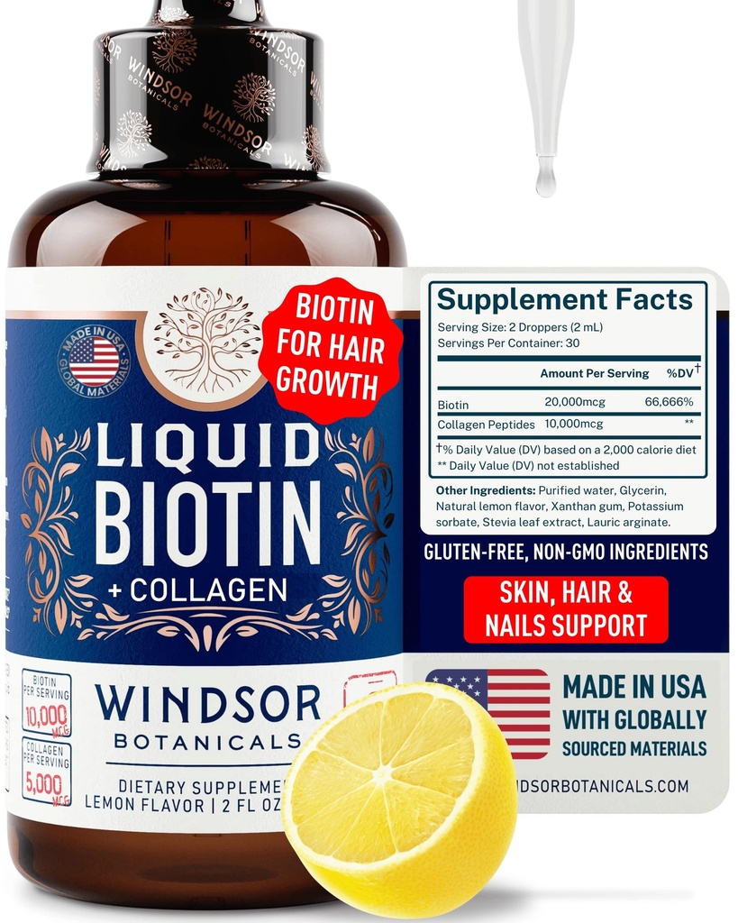 머리 성장 교원질을 위한 액체 Biotin - Biotin 액체 10,000mcg 교원질 5,000mcg 여분 힘 액체 - 머리 성장을 위한 액체 교원질과 Biotin 하락 - 여성을 위한 Biotin와 교원질 하락 - 2oz