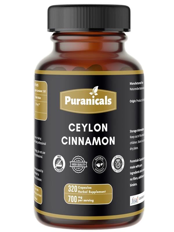 Ceylon Cinnamon 프리미엄 320 캡슐 비 GMO 및 글루텐 무료 | 초본 보충 | 100 % 순수 Ceylon Cinnamon 분말로 만든