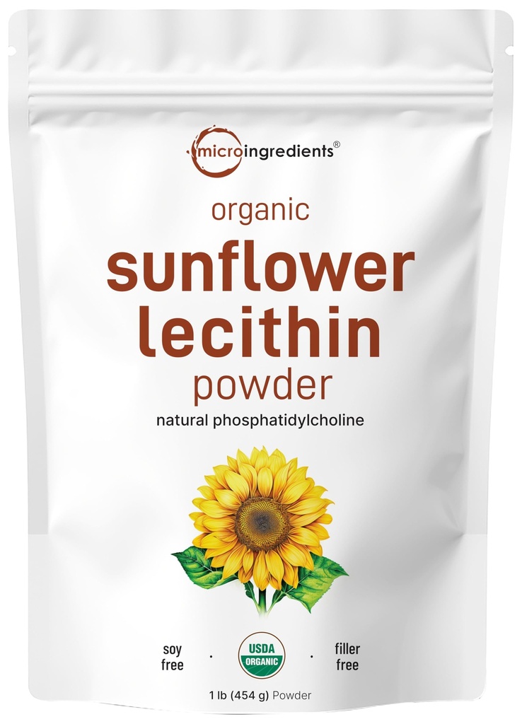마이크로 성분 유기 해바라기 Lecithin 분말, 1 파운드, 지속 가능한 농업, 감기는, Phosphatidyl Choline 및 단백질에서 부유한, Liposomal 비타민 C, Lactation 보충교재, 비 GMO를 만들기