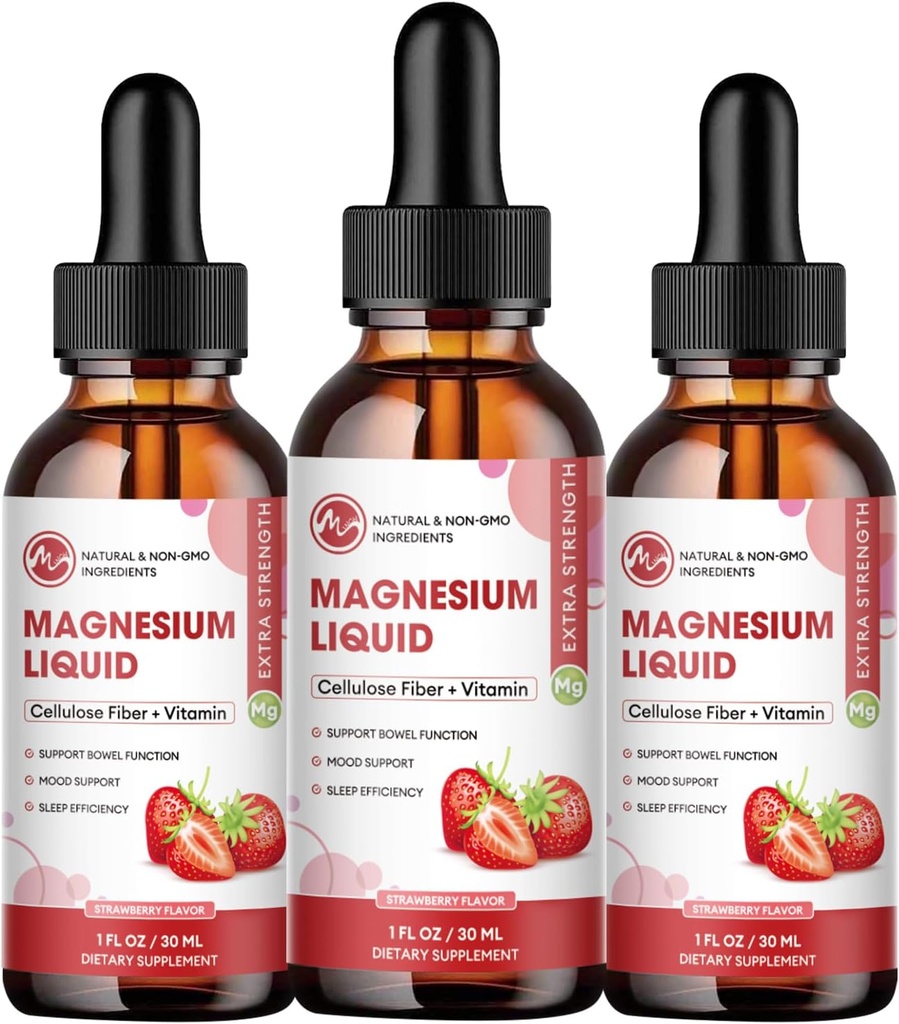 (3개의 팩) 마그네슘 글리세라이드 액체 하락, Bromelain, 비타민 B6 C D, 아이들과 성인, 밤 & 근육 지원, 딸기 풍미를 위한 마그네슘 보충교재를 가진 높은 흡수 마그네슘 액체
