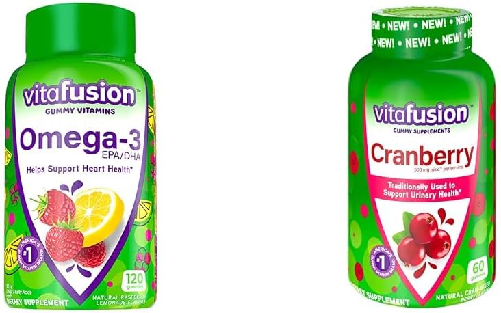 여성을 위한 크랜베리 Gummies를 가진 Vitafusion Omega-3 심장 건강 거미 비타민, 120 조사 오메가 3 EPA/DHA Berry Lemonade와 60 조사 500mg 크랜베리 주스 농축물